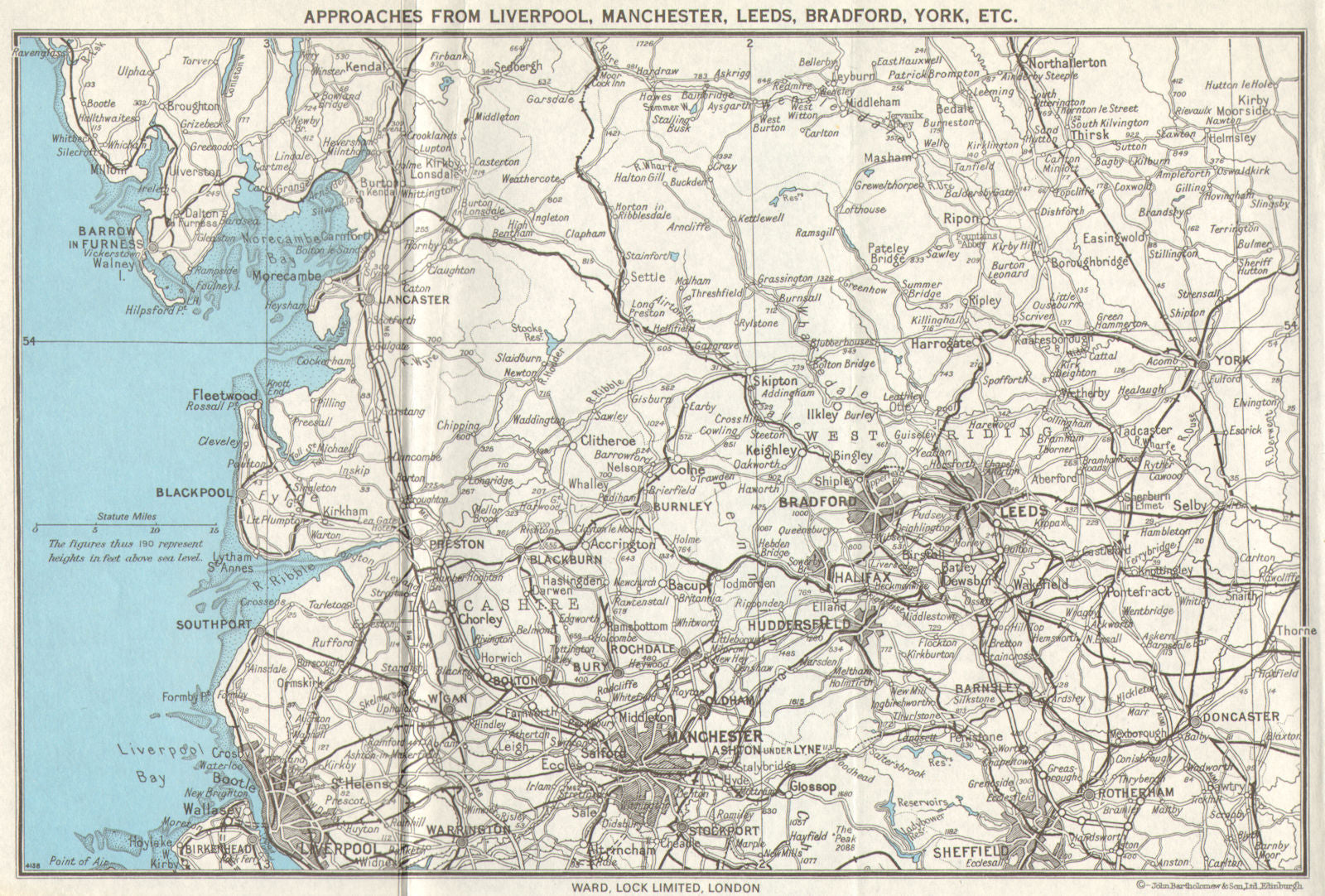 LANCASHIRE & YORKSHIRE.Liverpool Manchester Leeds Blackpool Ribble 1971 map